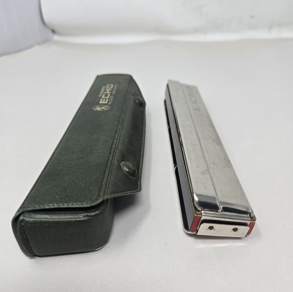 Vintage Hohner Echo Harmonica Silver Metal Body Original Green Carry Case Music - Picture 4 of 10